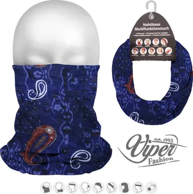 Produktbild von WS Multifunktionstuch Schlauchschal Halstuch Motorrad Mundschutz Fahrrad Bandana Paisley dklblau weiß braun