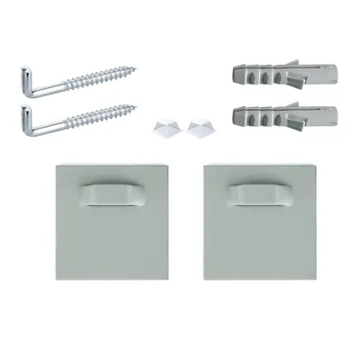 Produktbild von Selbstklebendes Befestigungsset Bilderhalter Haftbleche - 2x Halter 45x45mm + 2x Schraubhaken + 2x Silikonpuffer