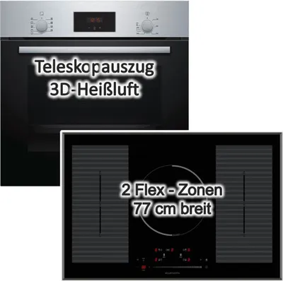 Produktbild von HERDSET autark Bosch Einbau-Backofen mit großen 77 cm Flex Induktionskochfeld NEU
