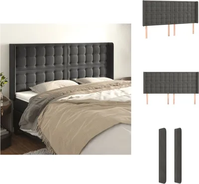 Produktbild von vidaXL Kopfteil mit Ohren Dunkelgrau 183x16x118/128 cm Samt -  Kopf- & Fußenden
