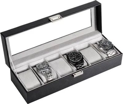 Produktbild von Uhrenbox mit 6 Fächern, Schwarz, Leder, PU