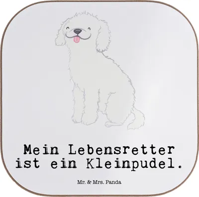 Produktbild von Mr. & Mrs. Panda Untersetzer Glas Kleinpudel Lebensretter - Weiß - Geschenk, für Gläser, Tassenuntersetzer, bieruntersetzer, weinflaschenuntersetzer, gläseruntersetzer