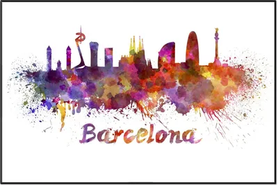 Produktbild von Wallario Wandbild Städte als Aquarell - Skyline von Barcelona, Größe: 61 x 91,50 cm, Poster mit schwarzem Aluminiumrahmen