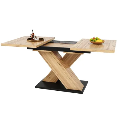 Produktbild von Esstisch Teleskoptisch (119-158,5×80cm)Küchentisch,Ausziehtisch, mit Hilfe innenliegender Einlegeplatten ausziehbar,Holzfarbener Esstisch mit gekre