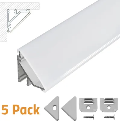 Zdjęcie produktu dla BROLLUX profesjonalny profil LED V24, zestaw 5x100cm, profil narożny 45° aluminiowy do taśmy oświetleniowej LED