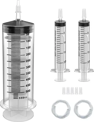 Produktbild von Spritze 500ml, Blasenspritze Plastikspritze Dosierspritze für Bremsenentlüfter, Futterspritze, Marinierspritze und Absaugspritze mit Schlauch (500ml)