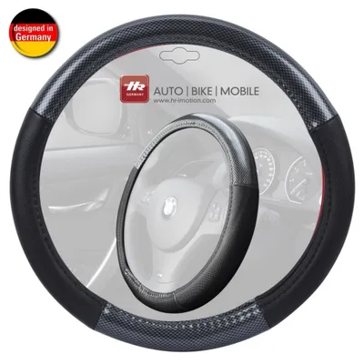Produktbild von HR Kfz Lenkradbezug Lenkradhülle Schwarz/ Carbon - für Lenkräder mit ca. Ø 38 cm