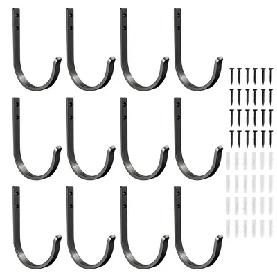 Image de 12 crochets muraux pour manteaux, chapeaux, écharpes et sacs à main ; crochets noirs pour la salle de bains, le salon et la cuisine.