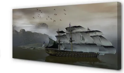 Produktbild von Leinwandbild 140x70 Wandkunst Schiff Meer Berge