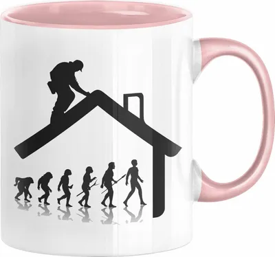 Produktbild von Dachdecker Geschenk Tasse Evolution Geschenkidee Spruch (Rosa)