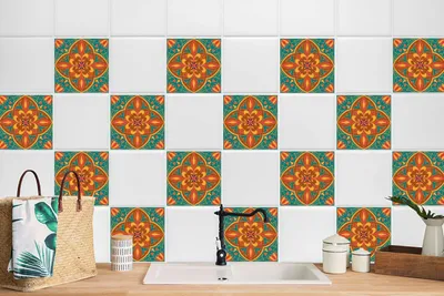 Produktbild von 24 Stück Laminierter Fliesenfolie Fliesenaufkleber für Küche und Bad Marokkanisches Muster 20 x 20 cm
