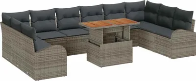 Image de vidaXL Ensemble de canapé de jardin avec coussins 11 pcs Gris