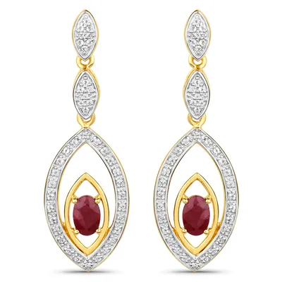 Produktbild von Vira Jewels Ohrringe Silber 925 zweifarbig 40mm lang mit 2x Rubin und 80x Weiß-Topas