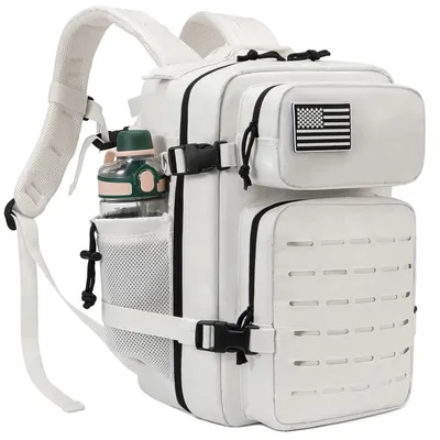 Produktbild von Taktischer Rucksack, MOLLE-Webbing, doppelte Seitentaschen für Flaschen, Weiß