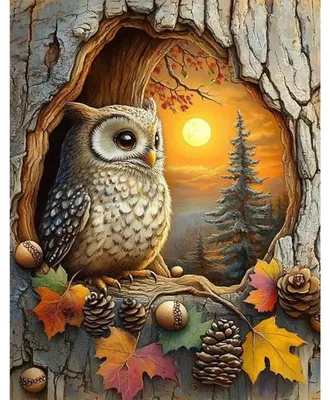 Diamond Painting 40x50 cm – Uil in Baumhöhle, DIY