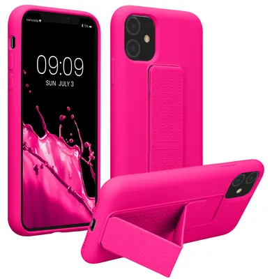Produktbild von kwmobile Handyhülle für Apple iPhone 11 Hülle - TPU Silikon Case mit Fingerhalter und Stand - Schutzhülle Cover in Neon Pink