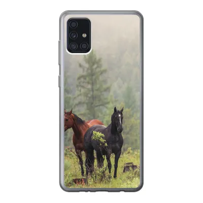 Produktbild von MuchoWow® Handyhülle Schutzhülle Hülle für Samsung Galaxy A52 5G Pferde - Wald - Nebel Silikon Softcase Handy Hülle - Umschlag