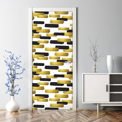 Produktbild von Dekorative Türtapete selbstklebend Türposter Türaufkleber Gold schwarze Pinselstriche 85 x 200 cm