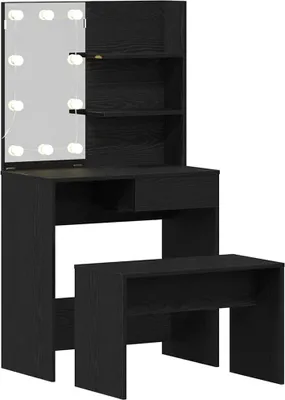 Produktbild von vidaXL LED Schminktisch Set 2 pcs Schwarz Eichen-Optik Holzwerkstoff