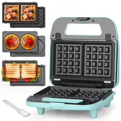 3-in-1 Waffeleisen mit herausnehmbaren Platten, Aqua