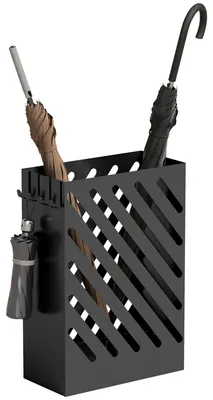 Produktbild von Schirmständer - Schmaler Schirmständer - Verzinkter Stahl - Herausnehmbare Abtropfschale - 4 Haken - 28 x 14 x 41 cm - Schwarz