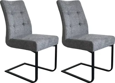 Obrázek produktu pro byLIVING Sada 2 otočných židlí MARLEN XXL / Tmavě šedá tkaná látka / Černý kovový rám / Kuchyňské židle / Jídelní židle / Čalouněná židle / Židle / Š 47, V 96, H 62 cm