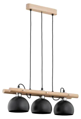 Produktbild von Hängeleuchte Holz Metall H: max. 80 cm Natur Schwarz E27 3-flammig länglich Skandinavisch