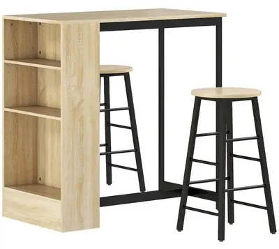 Produktbild von Bartisch Set 3-teilig - Hoher Bartisch mit 2 Stühlen - Mit Stauraum - Fußstützen - Platzsparend - Holzgestell - Armeegrün
