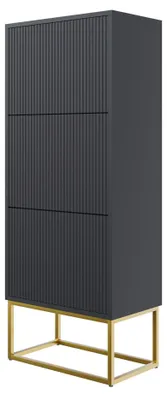 Produktbild von Selsey VELDIO - Schuhschrank mit 3 Klappen, Schwarz mit goldenem Metallgestell, 50 cm