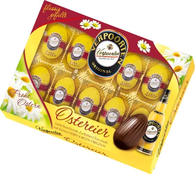 Zdjęcie produktu dla Verpoorten eggnog praliny wielkanocne jajka ciemna czekolada opakowanie 145g