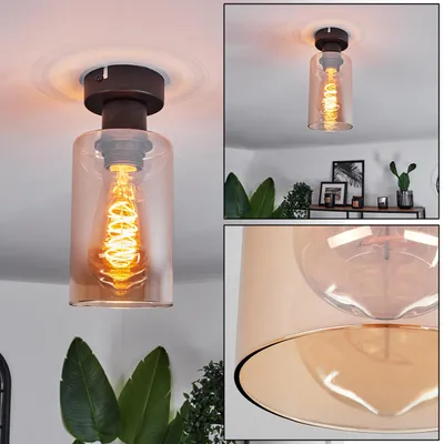 Produktbild von Bovo moderne Deckenlampe aus Metall/Glas in Schwarz/Bernsteinfarben