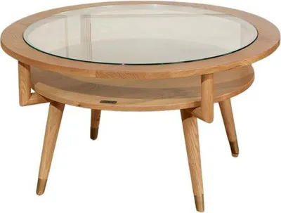 Produktbild von Runder Couchtisch aus massiver Eiche und gehärtetem Glas