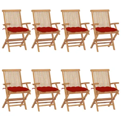 Image de vidaXL Chaises de jardin avec coussins rouges 8 pcs. Bois massif teck