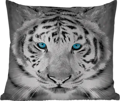 Produktbild von MuchoWow® Outdoor Kissen - Tiere - Tiger - Augen - Blau - Schwarz und weiß - 45x45 cm - Wetterfest - Lounge Kissen - Fotokissen - Dekoratives Kissen
