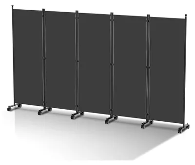 Produktbild von Faltbarer Raumteiler auf Rollen, 5-teilig 284x181x30cm, Sichtschutz für Balkon, Spanische Wand aus Polyesterfaser, Einfache Installation (Anthrazit)