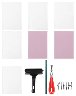Image de Kit de gravure sur caoutchouc, kit de fabrication de blocs de tampons, art de l'impression, artisanat d'art avec outils de coupe