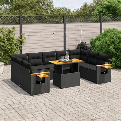 Produktbild von 11-tlg. Garten-Sofagarnitur - mit Kissen Schwarz Poly Rattan - Gartenmöbelset 3273687