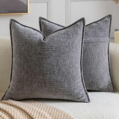 Zdjęcie produktu dla Poszewki na poduszki 50x50 cm, zestaw 2 szt., szare, szenil, na sofę