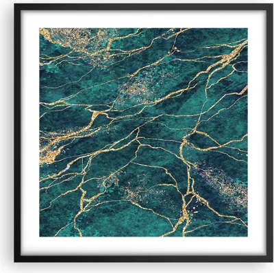 Produktbild von Gerahmtes Poster - Schwarzer Rahmen - Abstraktion Gold Türkis - 50x50 cm - Wand Bild - Wanddeko - Wandbilder - Kunstposter - Wandposter - Bilderrahmen - Bilder - Kunstdruck - P2BAC50x50-4564
