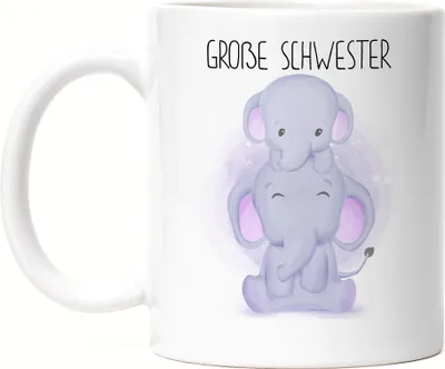 Produktbild von Große Schwester Tasse Weiß Geschwisterliebe Sister Elefant Geborgenheit Beschützer Welt Liebe Familie Schwestern