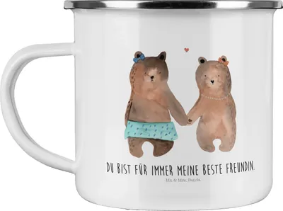 Produktbild von Mr. & Mrs. Panda Camping Emaille Tasse Bär Freundin - Weiß - Geschenk, Teddy, Becher, Haferl, Pott, Beste Freund Liebe Liebesbeweis Verliebt Kumpel Kumpeliene, Teetasse