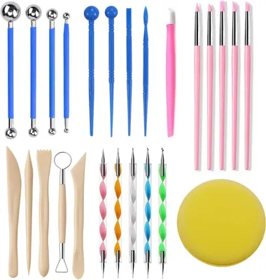Produktbild von Langqun 25-teiliges Tonwerkzeug, lufttrocknendes Tonwerkzeug, Töpferwerkzeug-Set, Punktierwerkzeuge für Polymer-Ton, Keramikbedarf für Kinder und Erwachsene, Bildhauerei, Modellierung, Formen