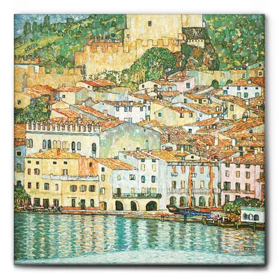 Immagine prodotto di Giallobus - Malcesine sul Garda - Gustav Klimt - 70L x 70l cm - Quadro - Tela Canvas Telaio Standard