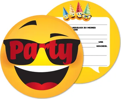 Produktbild von Friendly Fox Smiley Face Einladung - 12 Smiley Einladungskarten Kindergeburtstag Junge Mädchen - coole Partyeinladung für Kids