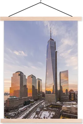 Produktbild von MuchoWow® Textilposter Das One World Trade Center im Winter 40x53 cm mit holzfarbenen Rahmen - Schlafzimmer