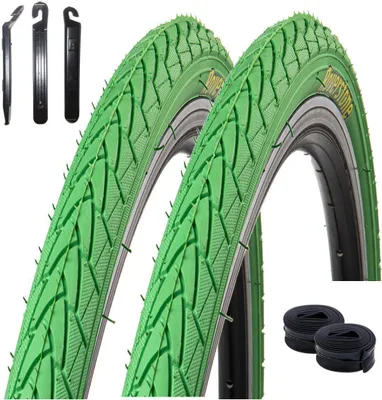 Zdjęcie produktu dla 2 x opony rowerowe Roverstone z drutem, zielone, 28 x 1,4 (37-622) + 2 dętki SV wraz z łyżkami do opon