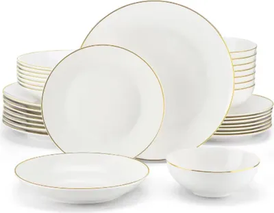 Produktbild von Opulentes Essteller-Serviesset – 8 Personen – 32-teilig – Weiß – Keramik – Tafelservices
