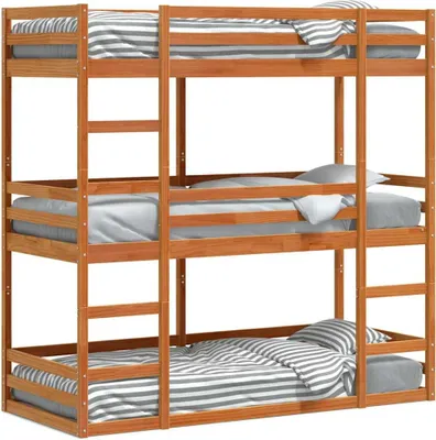 Obrázek produktu pro vidaXL Trojpatrová postel vosk hnědá 90x200 cm z masivního borovicového dřeva