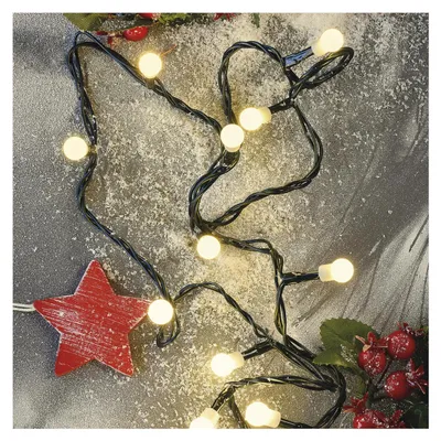 LED-Lichterkette 20 m, 200 warmweiße Kugel-LEDs, Timer, IP44