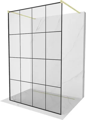 Produktbild von Mexen Kioto Freistehende Duschwand 160 x 200 cm, schwarzes Muster 8 mm, gebürstetes Gold - 800-160-002-55-77